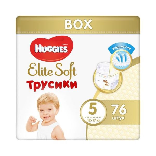 Подгузники-трусики Huggies Elite Soft размер 5, 12 - 17 кг, 76 шт.